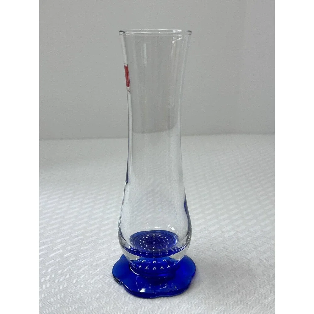 Bormioli Rocco Vase Italian Art Glass‎ Cobalt Blue Flower Controlled Bubbles